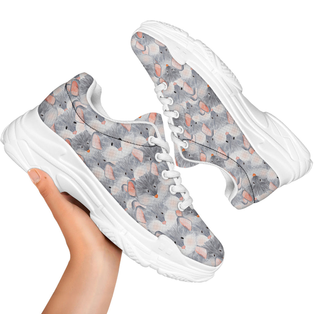 Watercolor Rat Pattern Print White Chunky Shoes