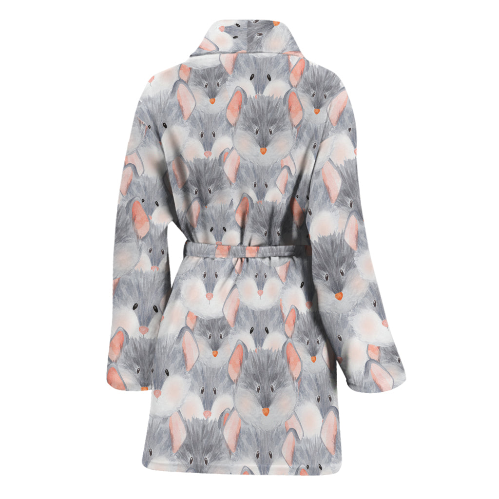 Watercolor Rat Pattern Print Women's Bathrobe