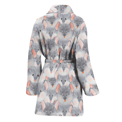 Watercolor Rat Pattern Print Women's Bathrobe