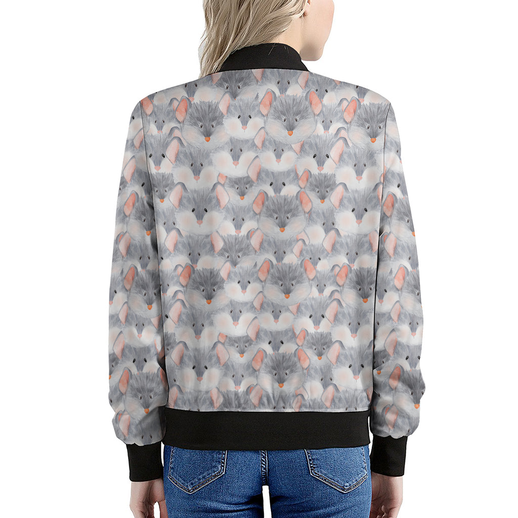 Watercolor Rat Pattern Print Women's Bomber Jacket