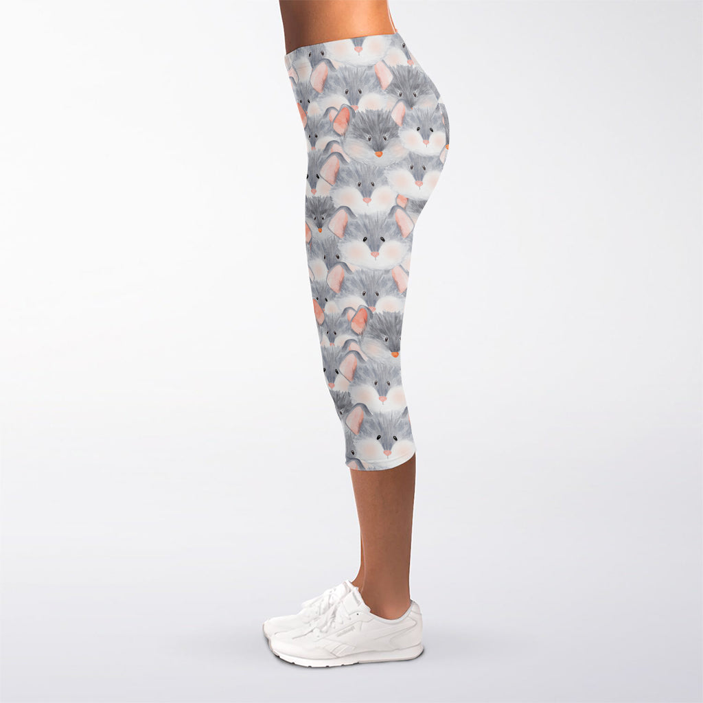 Watercolor Rat Pattern Print Women's Capri Leggings