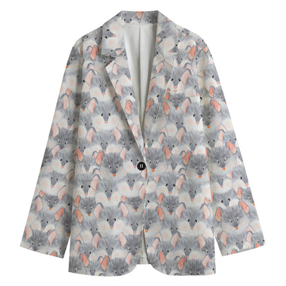 Watercolor Rat Pattern Print Women's Cotton Blazer