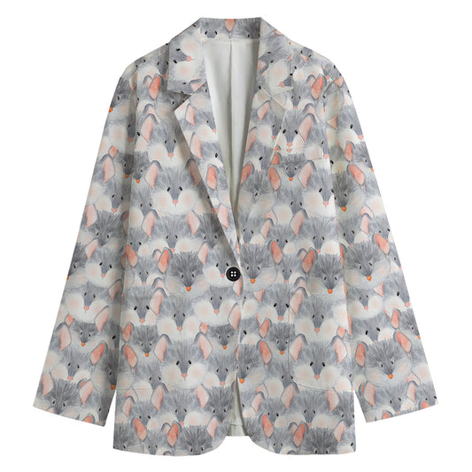 Watercolor Rat Pattern Print Women's Cotton Blazer