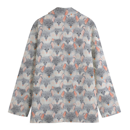 Watercolor Rat Pattern Print Women's Cotton Blazer