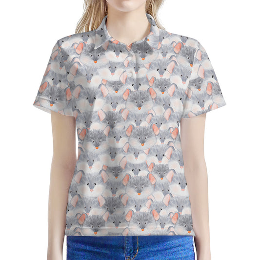 Watercolor Rat Pattern Print Women's Polo Shirt