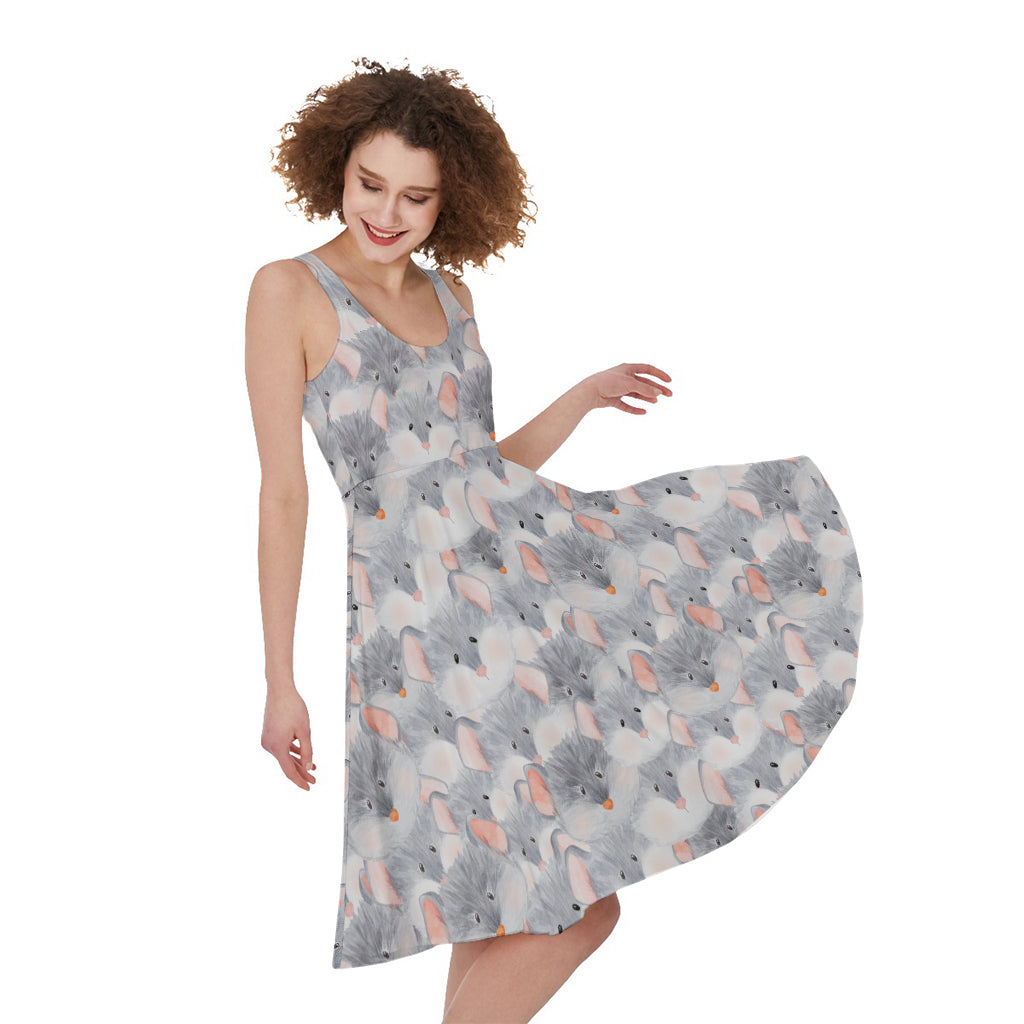 Watercolor Rat Pattern Print Women's Sleeveless Dress
