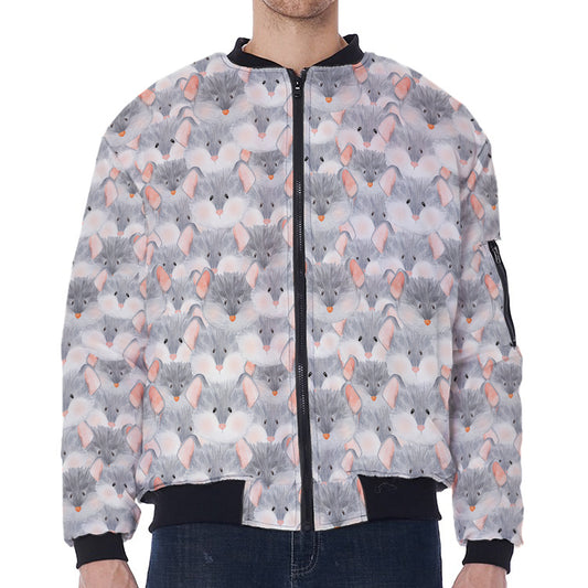 Watercolor Rat Pattern Print Zip Sleeve Bomber Jacket