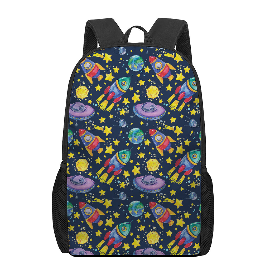 Watercolor Rocket Pattern Print 17 Inch Backpack
