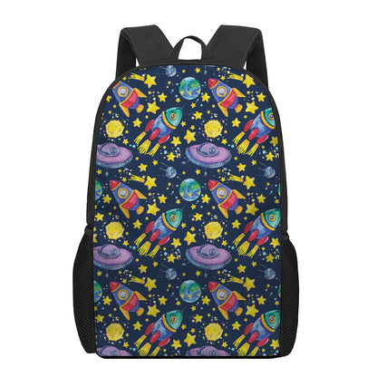 Watercolor Rocket Pattern Print 17 Inch Backpack