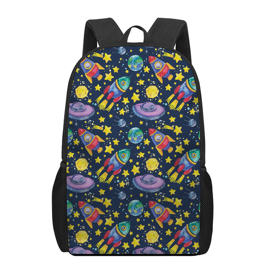 Watercolor Rocket Pattern Print 17 Inch Backpack