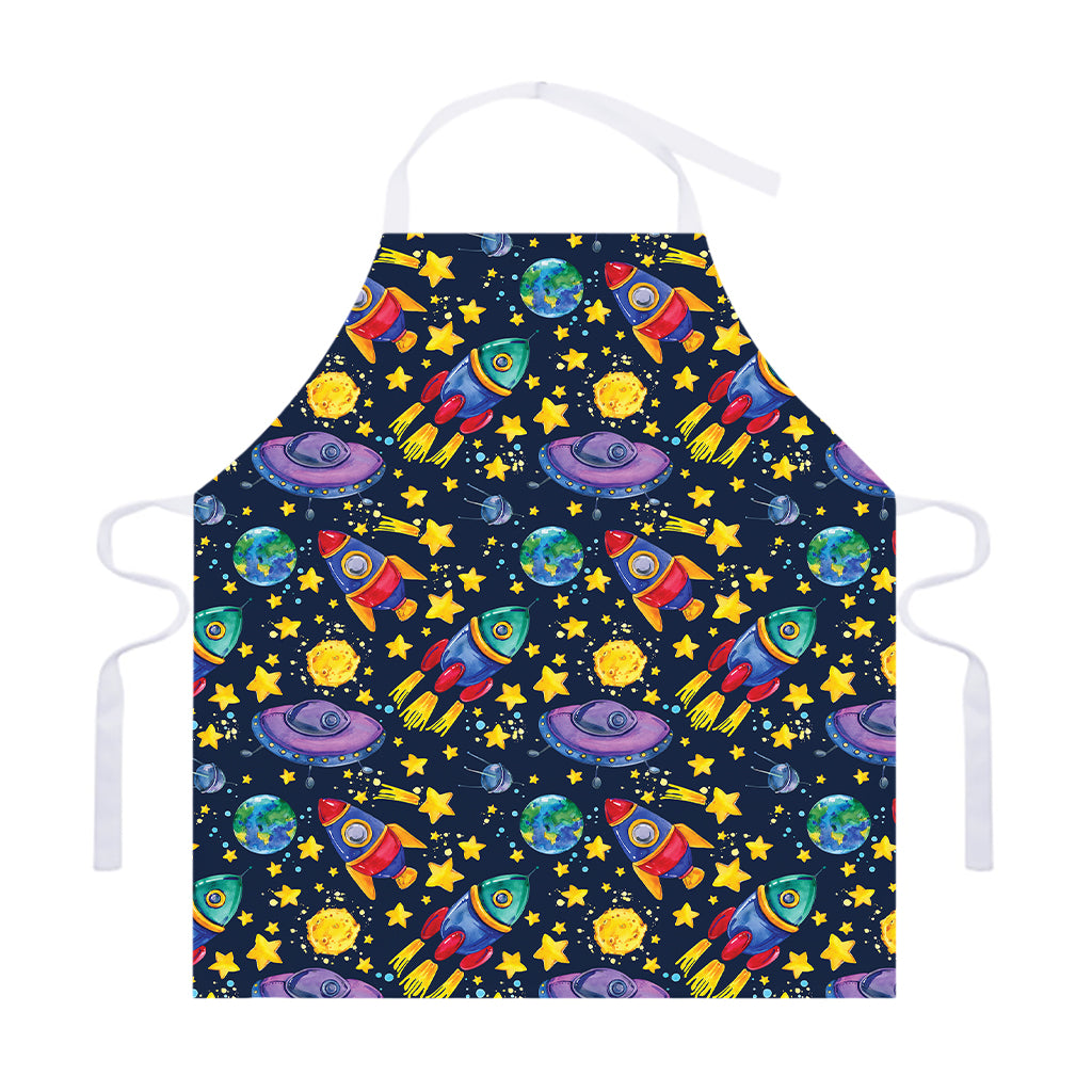 Watercolor Rocket Pattern Print Adjustable Apron