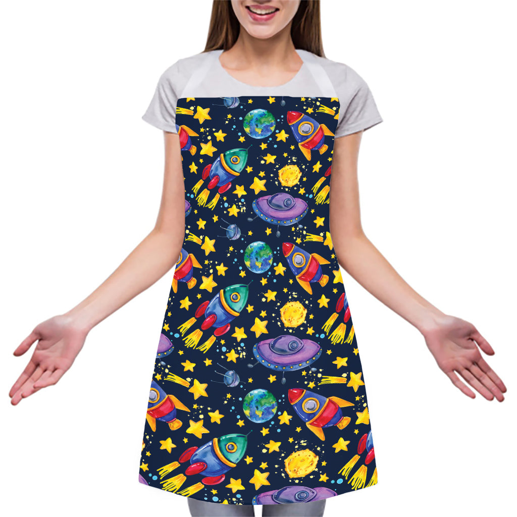 Watercolor Rocket Pattern Print Adjustable Apron