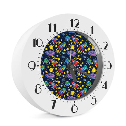 Watercolor Rocket Pattern Print Alarm Clock