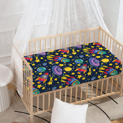 Watercolor Rocket Pattern Print Baby Crib Sheet