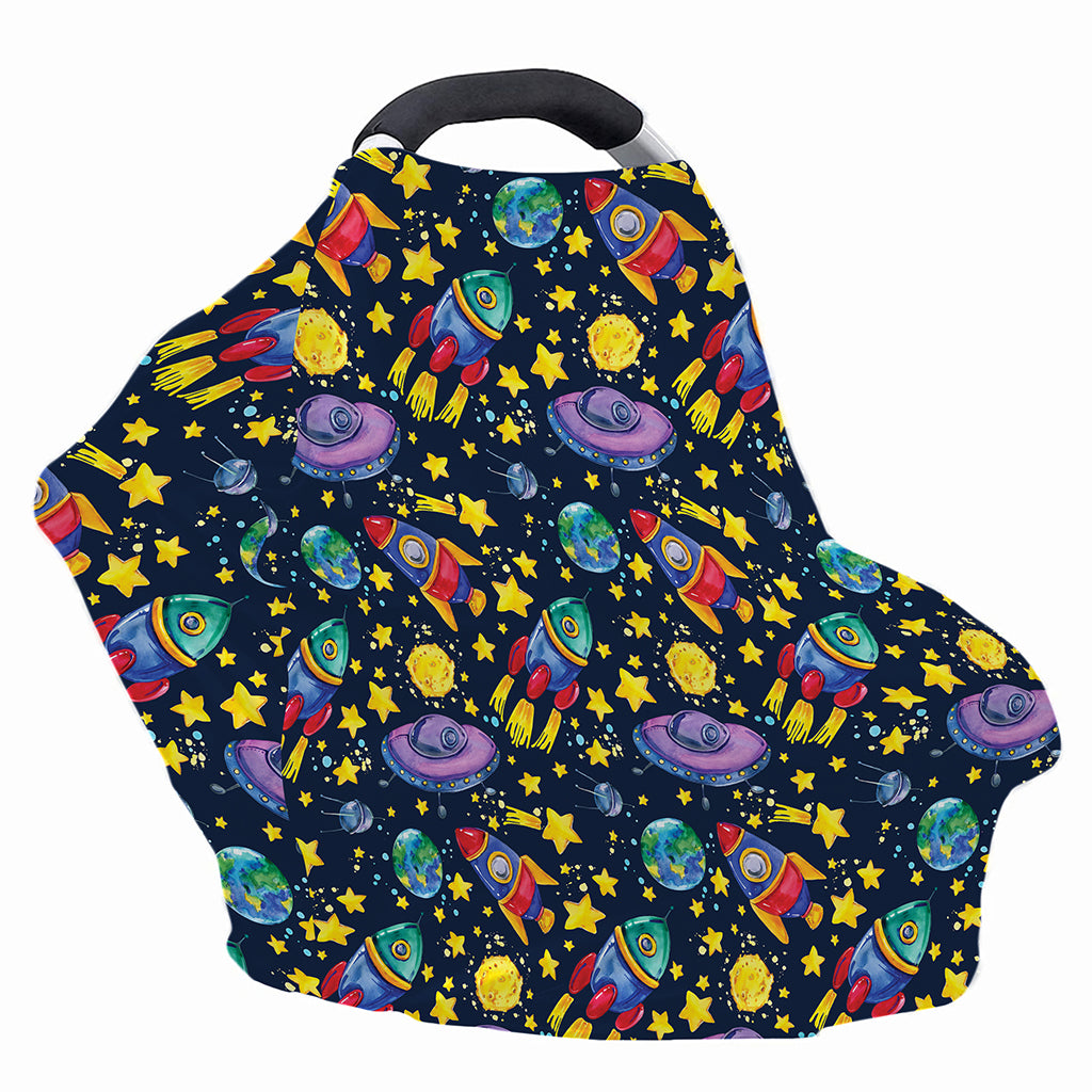 Watercolor Rocket Pattern Print Baby Seat Cover