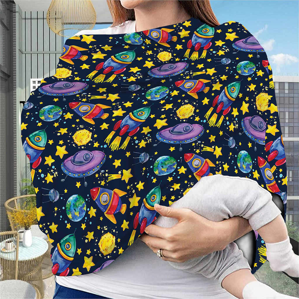 Watercolor Rocket Pattern Print Baby Seat Cover