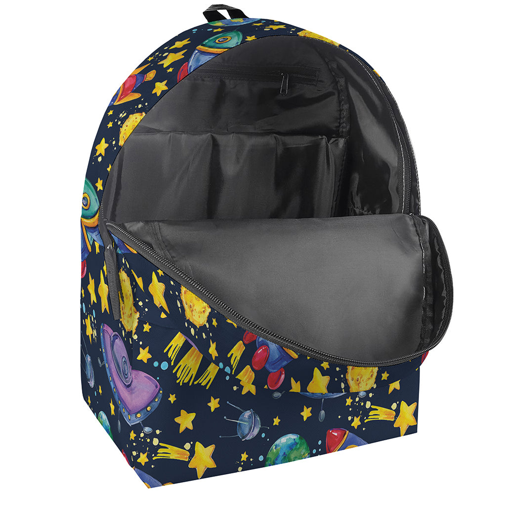 Watercolor Rocket Pattern Print Backpack