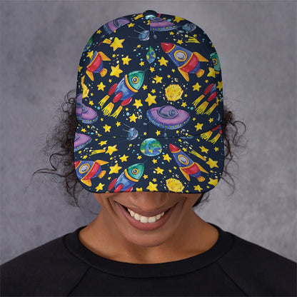 Watercolor Rocket Pattern Print Baseball Cap