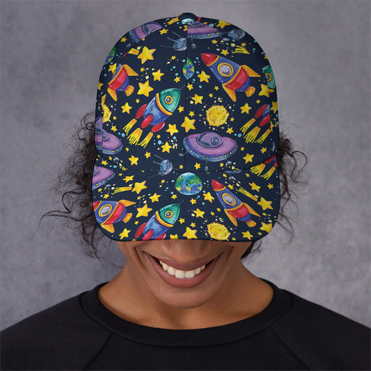 Watercolor Rocket Pattern Print Baseball Cap
