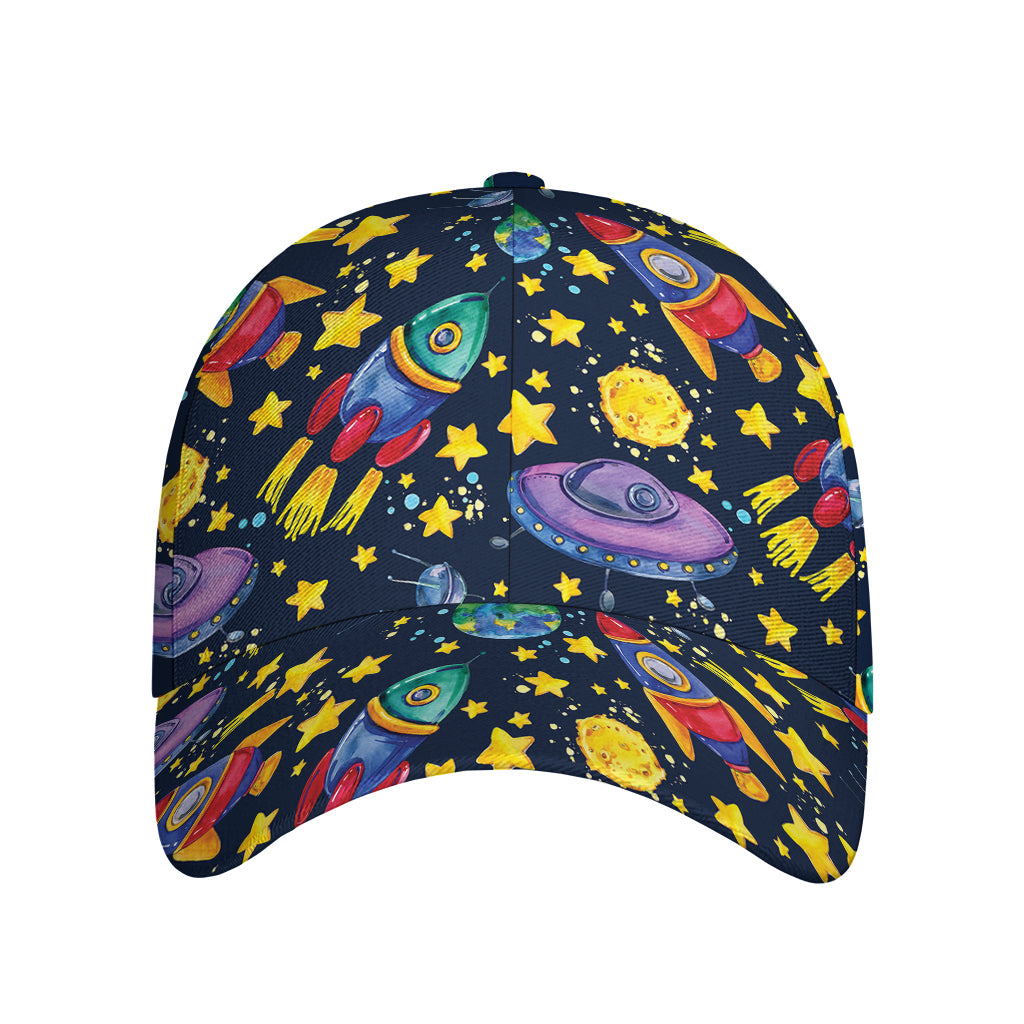 Watercolor Rocket Pattern Print Baseball Cap