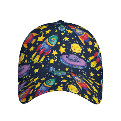 Watercolor Rocket Pattern Print Baseball Cap