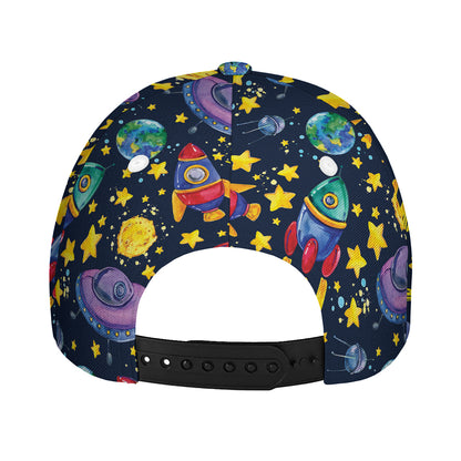 Watercolor Rocket Pattern Print Baseball Cap