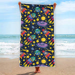Watercolor Rocket Pattern Print Beach Towel