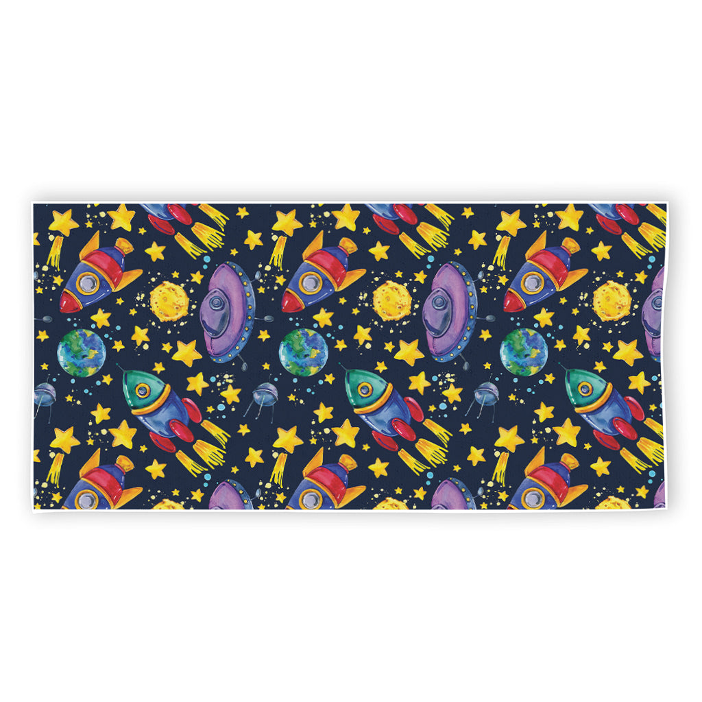 Watercolor Rocket Pattern Print Beach Towel