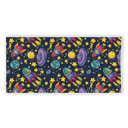 Watercolor Rocket Pattern Print Beach Towel