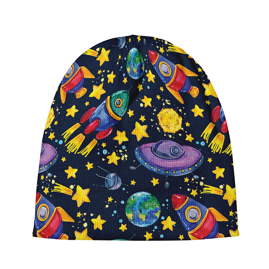 Watercolor Rocket Pattern Print Beanie