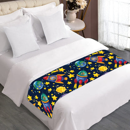 Watercolor Rocket Pattern Print Bed Runner