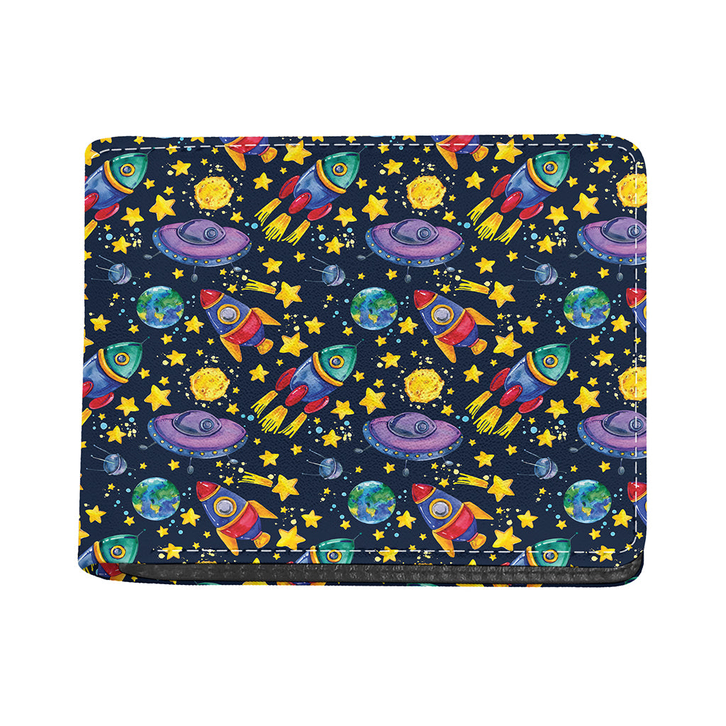 Watercolor Rocket Pattern Print Bifold Wallet