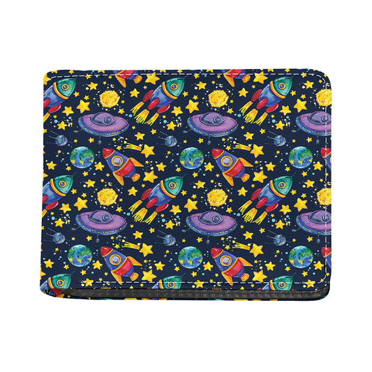 Watercolor Rocket Pattern Print Bifold Wallet