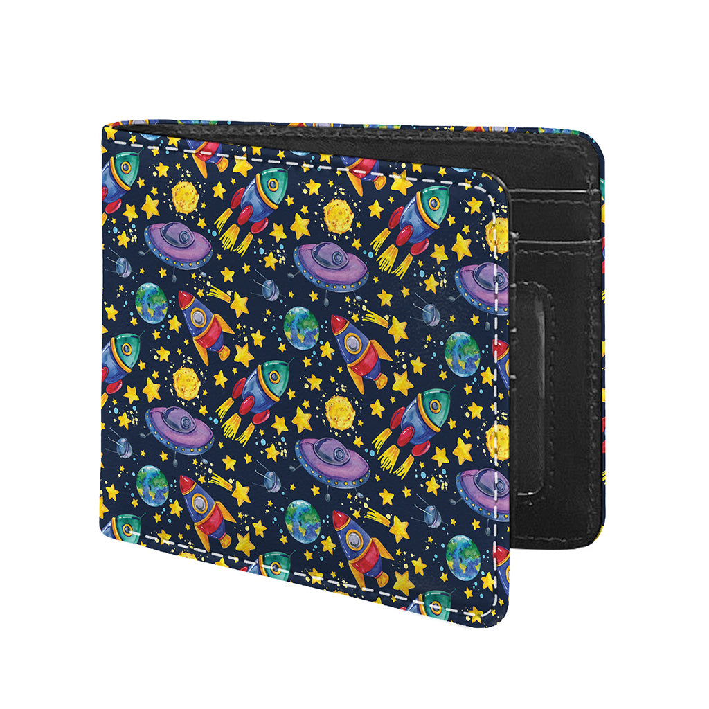 Watercolor Rocket Pattern Print Bifold Wallet