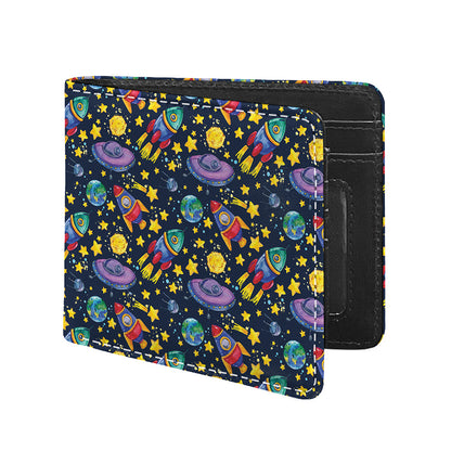 Watercolor Rocket Pattern Print Bifold Wallet