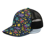 Watercolor Rocket Pattern Print Black Mesh Trucker Cap