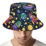 Watercolor Rocket Pattern Print Bucket Hat