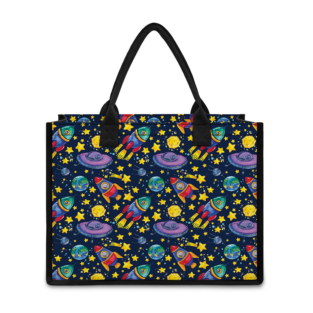 Watercolor Rocket Pattern Print Canvas Tote Bag