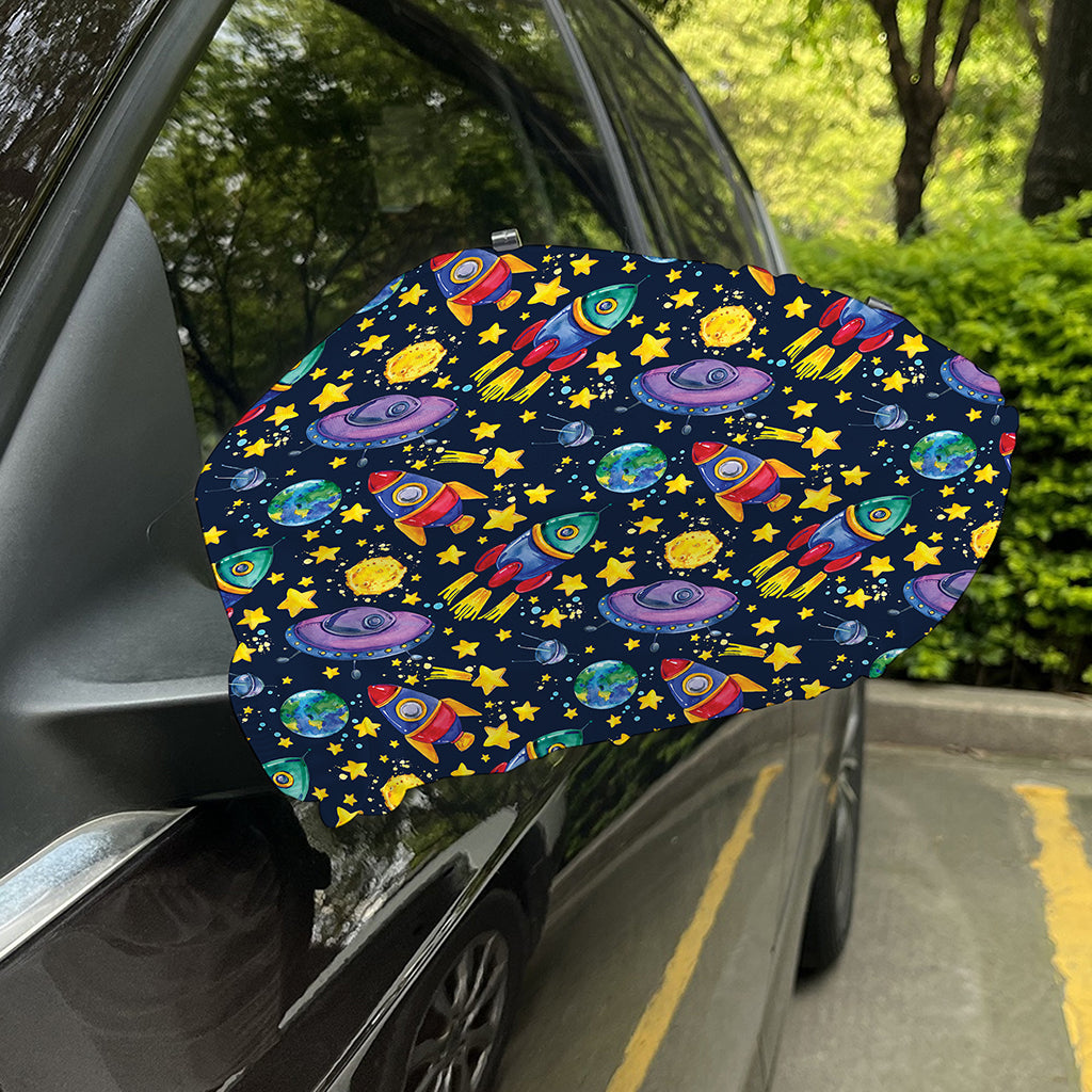Watercolor Rocket Pattern Print Car Side Mirror Covers