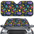 Watercolor Rocket Pattern Print Car Windshield Sun Shade