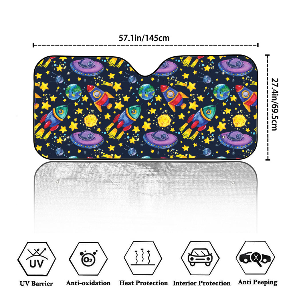 Watercolor Rocket Pattern Print Car Windshield Sun Shade