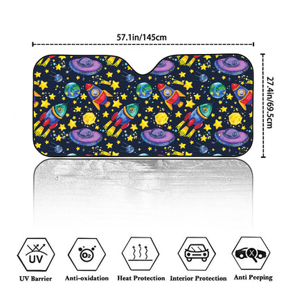 Watercolor Rocket Pattern Print Car Windshield Sun Shade