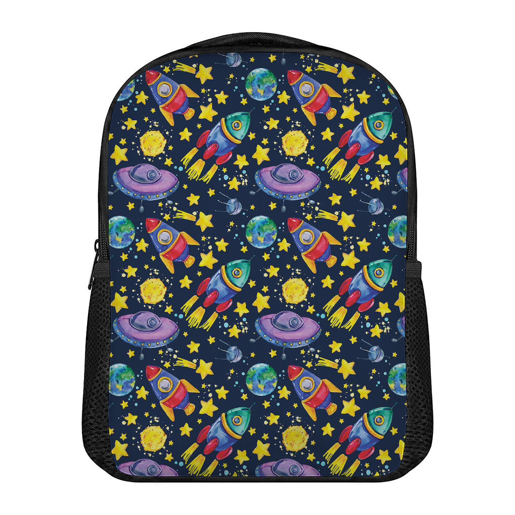 Watercolor Rocket Pattern Print Casual Backpack