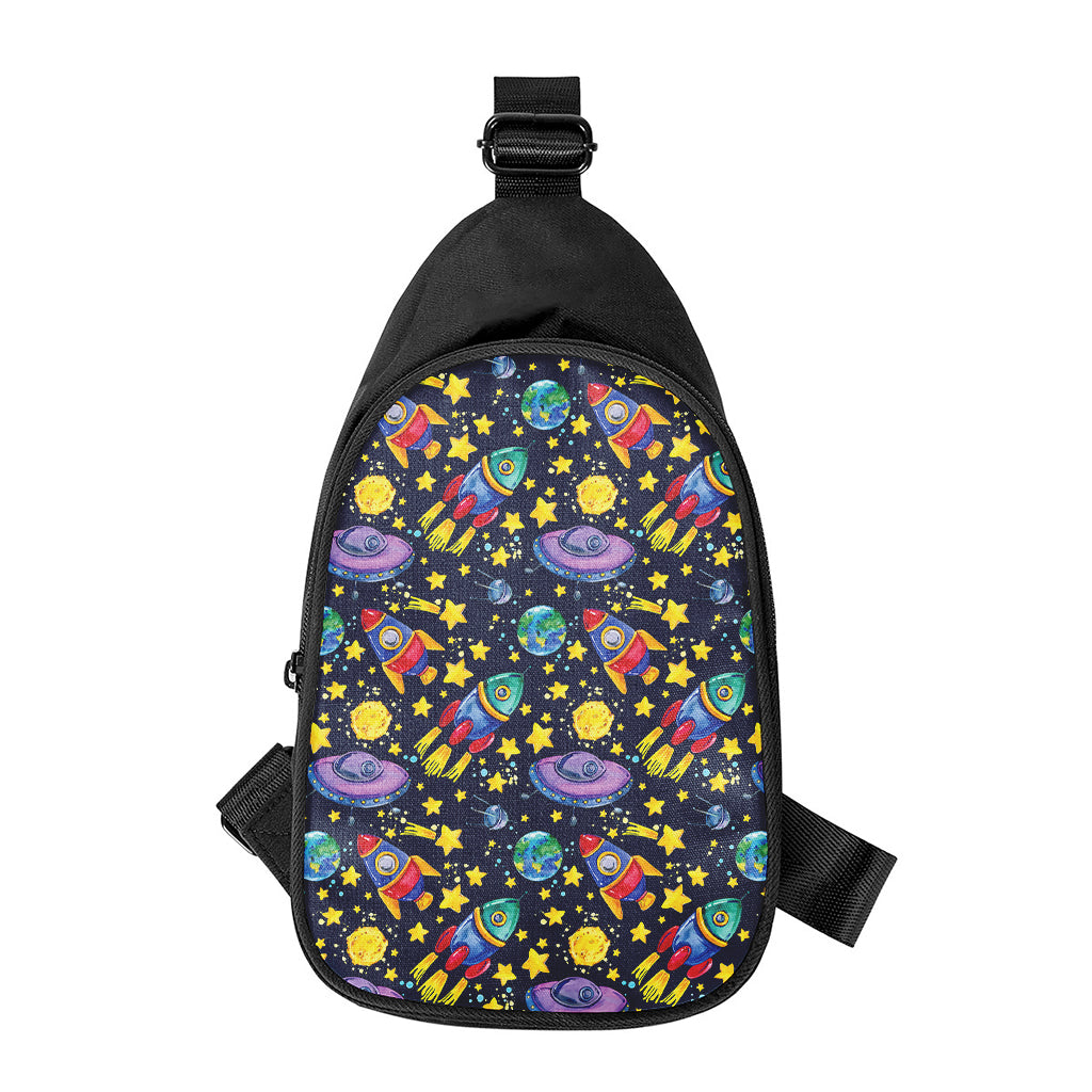 Watercolor Rocket Pattern Print Chest Bag