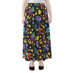 Watercolor Rocket Pattern Print Chiffon Maxi Skirt