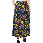 Watercolor Rocket Pattern Print Chiffon Maxi Skirt