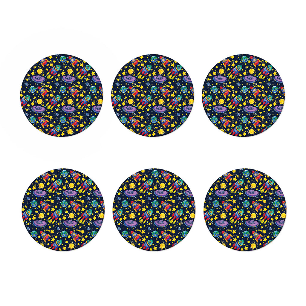 Watercolor Rocket Pattern Print Coaster Set