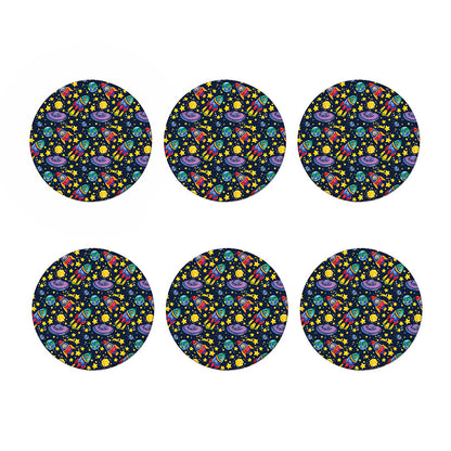 Watercolor Rocket Pattern Print Coaster Set