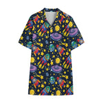Watercolor Rocket Pattern Print Cotton Hawaiian Shirt