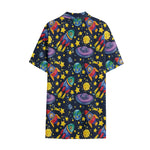 Watercolor Rocket Pattern Print Cotton Hawaiian Shirt